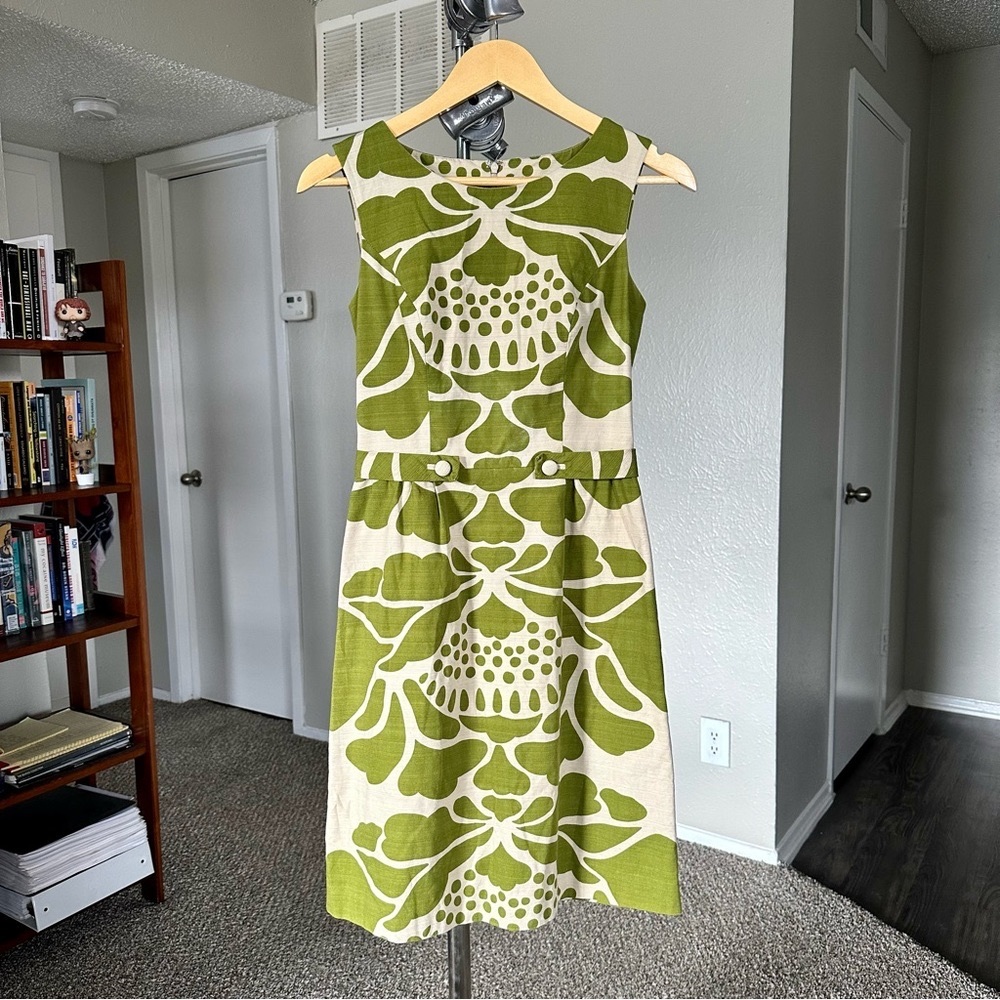 Anthropologie Tabitha Florida Room Green and Cream Dress